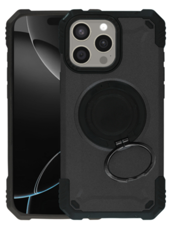 Hybrid Tuff Case with Magnetic Kickstand (BLACK) for iPhone 15 Pro Max (Only Ground Shipping)