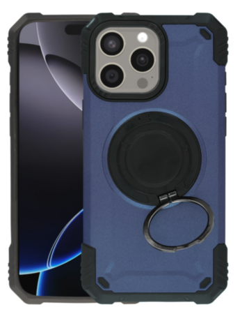 Hybrid Tuff Case with Magnetic Kickstand (DARK BLUE) for iPhone 15 Pro Max (Only Ground Shipping)