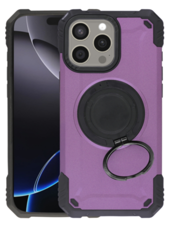 Hybrid Tuff Case with Magnetic Kickstand (PURPLE) for iPhone 15 Pro Max (Only Ground Shipping)
