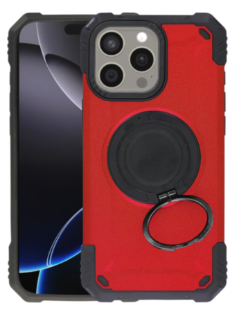 Hybrid Tuff Case with Magnetic Kickstand (RED) for iPhone 15 Pro Max (Only Ground Shipping)