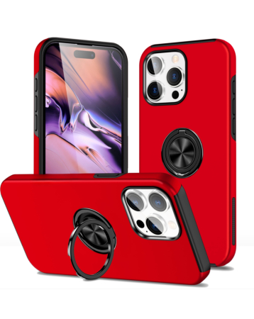 Dual Layer Case with Magnetic Ring - RED for iPhone 15 Pro (Only Ground Shipping)