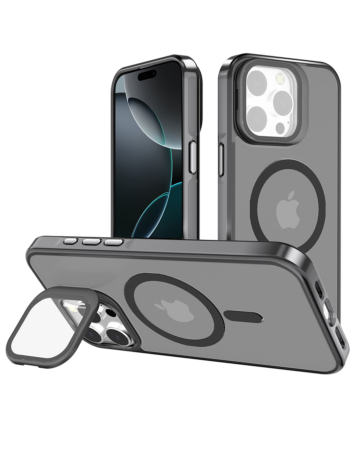 Slim Transparent Camera Stand Case with Wireless Charging - GRAY for iPhone 15 Pro (Only Ground Shipping)