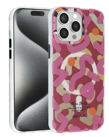 Graffiti Design with Wireless Charging Magnetic Case - PINK for iPhone 15 Pro Max (Only Ground Shipping)