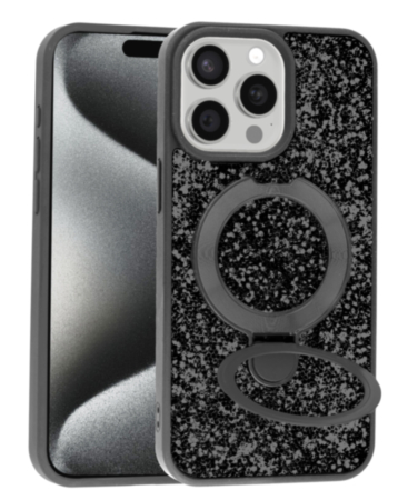Sparkle Luxury Slim Case with Magnetic Kickstand for iPhone 15 Pro Max (BLACK) (Only Ground Shipping)