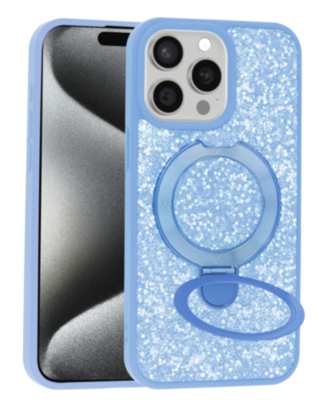 Sparkle Luxury Slim Case with Magnetic Kickstand for iPhone 15 Pro Max (LIGHT BLUE) (Only Ground Shipping)