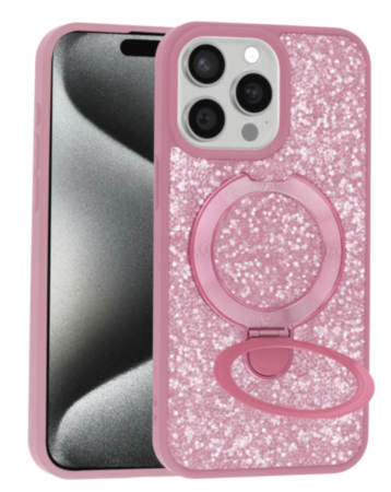 Sparkle Luxury Slim Case with Magnetic Kickstand for iPhone 15 Pro Max (PINK) (Only Ground Shipping)
