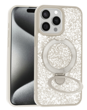 Sparkle Luxury Slim Case with Magnetic Kickstand for iPhone 15 Pro Max (WHITE) (Only Ground Shipping)