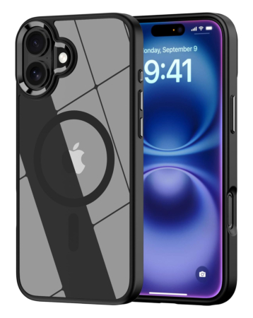 Shiny Magnetic Clear Cases - BLACK for iPhone 16 (Only Ground Shipping)