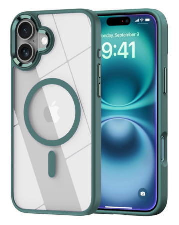 Shiny Magnetic Clear Cases - GREEN for iPhone 16 (Only Ground Shipping)