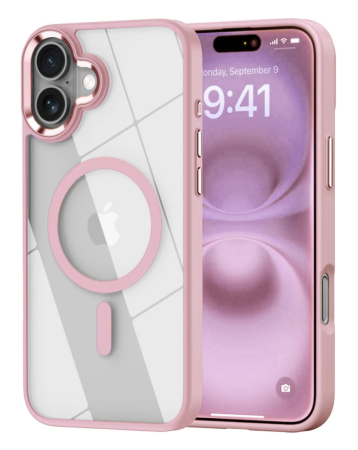 Shiny Magnetic Clear Cases - PINK for iPhone 16 (Only Ground Shipping)