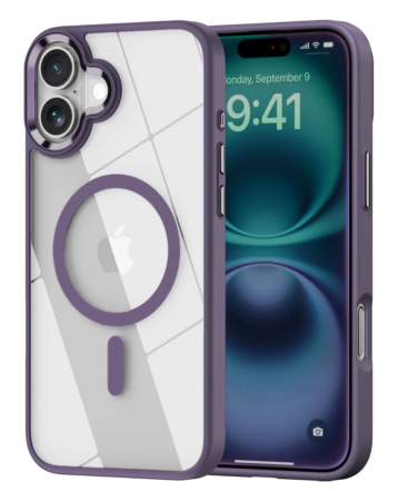 Shiny Magnetic Clear Cases - PURPLE for iPhone 16 (Only Ground Shipping)