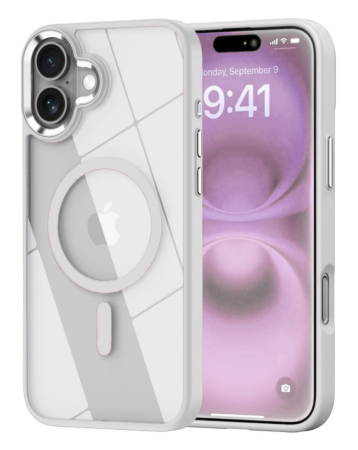 Shiny Magnetic Clear Cases -WHITE for iPhone 16  (Only Ground Shipping)