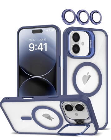 Transpalet Silicone case & Camera stand with Camera Lens - DARK BLUE for iPhone 16 (Only Ground Shipping)