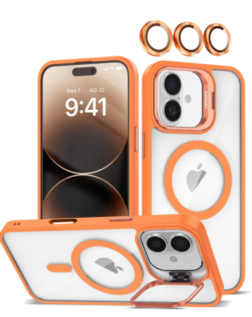 Transpalet Silicone Case (ORANGE) for iPhone 16 with Camera Stand and Camera Lens (Only Ground Shipping)