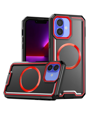 Non - Slip Translucent Matte Wireless Charging Case - BLACK & RED for iPhone 16 (Only Ground Shipping)