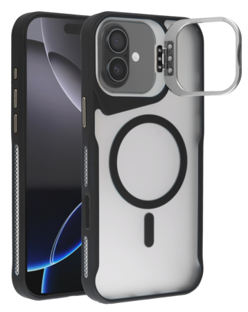 Matte Transparent Camera Stand Case with Wireless Charging for iPhone 16 (BLACK) (Only Ground Shipping)