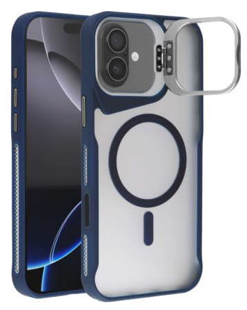 Matte Transparent Camera Stand Case with Wireless Charging for iPhone 16 (BLUE) (Only Ground Shipping)