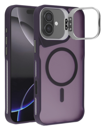 Matte Transparent Camera Stand Case with Wireless Charging for iPhone 16 (DARK PURPLE) (Only Ground Shipping)