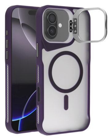 Matte Transparent Camera Stand Case with Wireless Charging for iPhone 16 (PURPLE) (Only Ground Shipping)