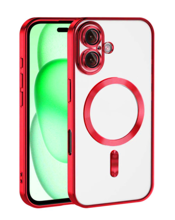 Shiny Wireless Charging Clear Case - RED for iPhone 16 (Only Ground Shipping)