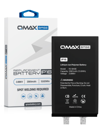 QMAX Base Replacement Battery for iPhone 16 (Spot Weld Required) (3561 mAh) (Only Ground Shipping)