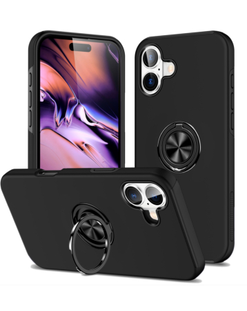 Dual Layer Case with Magnetic Ring - BLACK for iPhone 16 (Only Ground Shipping)
