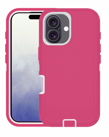 Heavy Duty Case for iPhone 16 (HOT PINK & WHITE) (Only Ground Shipping)