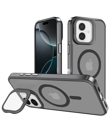 Slim Transparent Camera Stand Case with Wireless Charging - GRAY for iPhone 16 (Only Ground Shipping)