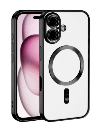iPhone 16 Plus Shiny Wireless Charging Clear Case - BLACK (Only Ground Shipping)