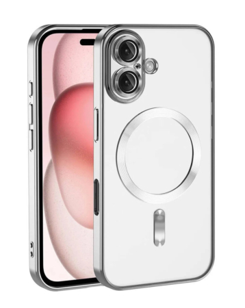 iPhone 16 Plus Shiny Wireless Charging Clear Case - SILVER (Only Ground Shipping)