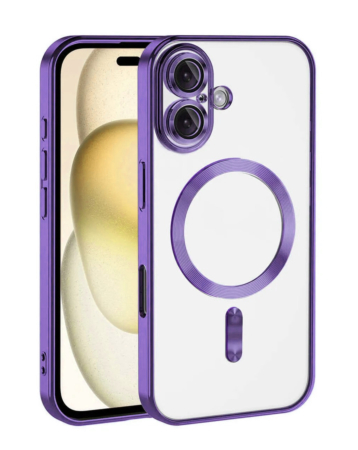 Shiny Wireless Charging Clear Case - DARK PURPLE for iPhone 16 (Only Ground Shipping)