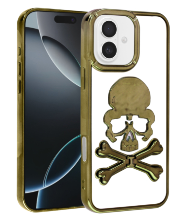 Transparent Skull Design Case - GOLD for iPhone 16 (Only Ground Shipping)
