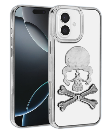 Transparent Skull Design Case - SILVER for iPhone 16 (Only Ground Shipping)