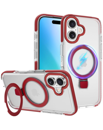 Magnetic Clear Case with Kickstand - RED for iPhone 16 (Only Ground Shipping)