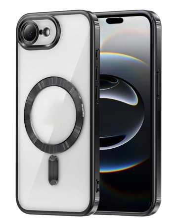 Shiny Wireless Charging Clear Case - (BLACK) for iPhone 16e / 17e (Only Ground Shipping)