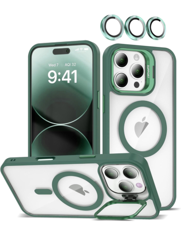 Transpalet Silicone case & Camera stand with Camera Lens - DARK GREEN for iPhone 16 Pro (Only Ground Shipping)