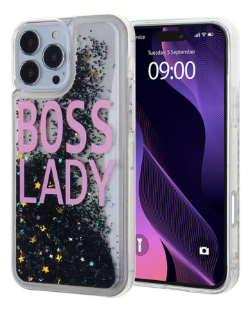 Liquid Quicksand Glitter Cover Case - BOSS LADY for iPhone 16 Pro (Only Ground Shipping)