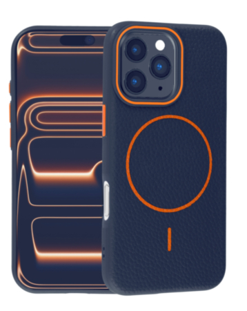 Magnetic Leather Soft Cases (WAYNE BLUE & ORANGE) for iPhone 16 Pro (Only Ground Shipping)