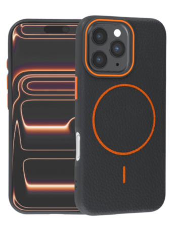 Magnetic Leather Soft Cases (BLACK & ORANGE) for iPhone 16 Pro (Only Ground Shipping)
