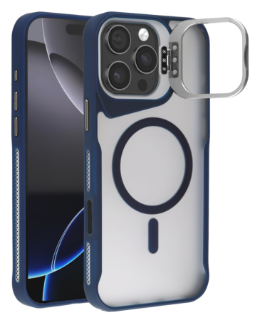 Matte Transparent Camera Stand Case with Wireless Charging for iPhone 16 Pro (BLUE) (Only Ground Shipping)
