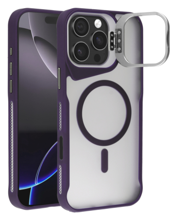 Matte Transparent Camera Stand Case with Wireless Charging for iPhone 16 Pro (PURPLE) (Only Ground Shipping)