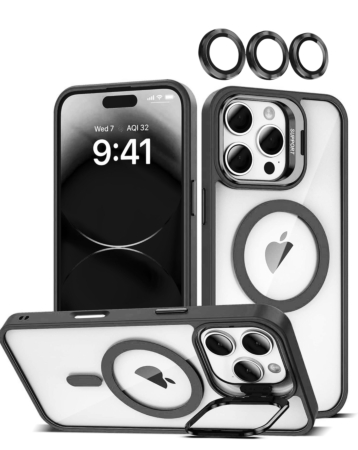 Transpalet Silicone case & Camera stand with Camera Lens - BLACK for iPhone 16 Pro Max (Only Ground Shipping)