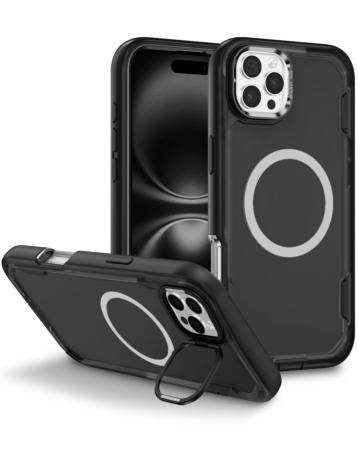Shockproof Magsafe Case with Camera Stand - BLACK for iPhone 16 Pro Max (Only Ground Shipping)