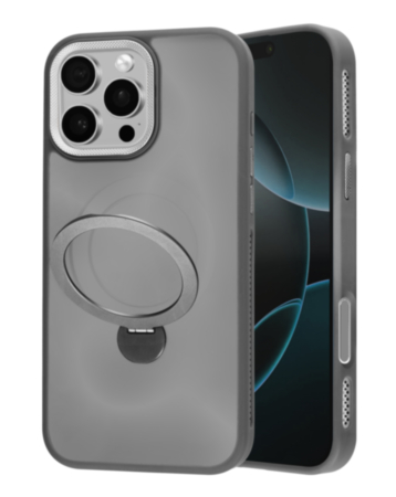Wireless Charging Case with Built-in Rotating Ring Stand - GRAY for iPhone 16 Pro Max (Only Ground Shipping)