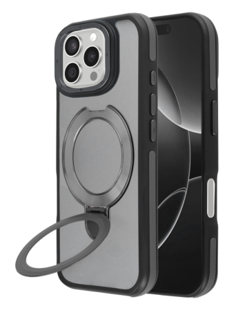 Matte Transparent Case with Wireless Charging Kickstand - BLACK for iPhone 16 Pro Max (Only Ground Shipping)