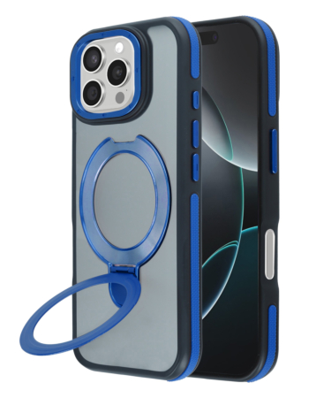 Matte Transparent Case with Wireless Charging Kickstand - BLUE for iPhone 16 Pro Max (Only Ground Shipping)