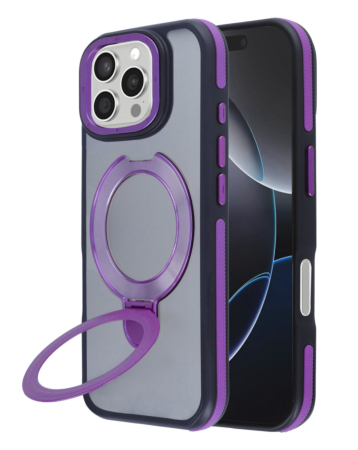 Matte Transparent Case with Wireless Charging Kickstand - PURPLE for iPhone 16 Pro Max (Only Ground Shipping)