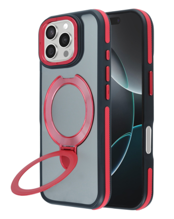 Matte Transparent Case with Wireless Charging Kickstand - RED for iPhone 16 Pro Max (Only Ground Shipping)