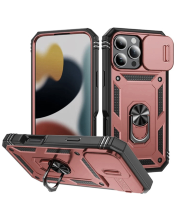 Dual Layers Hybrid Case (ROSE GOLD) for iPhone 16 Pro Max with Metal Ring and Camera Protector (Only Ground Shipping)