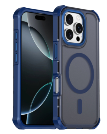 Dual Layer Electroplated Border Wireless Charging Case (DARK BLUE) for iPhone 16 Pro Max (Only Ground Shipping)